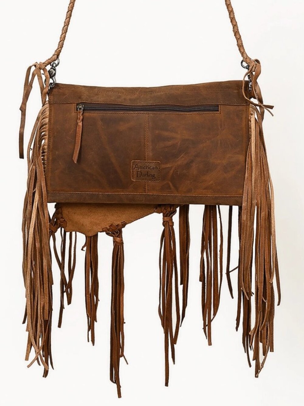 American Darling Western Fringe Crossbody Bag Braided Leather Concho&Turquoise - Picture 7 of 8